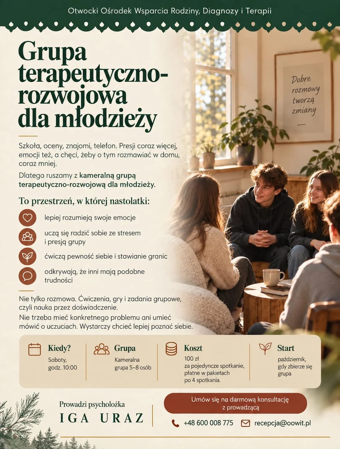 Plakat: Grupa terapeutyczno-rozwojowa dla młodzieży